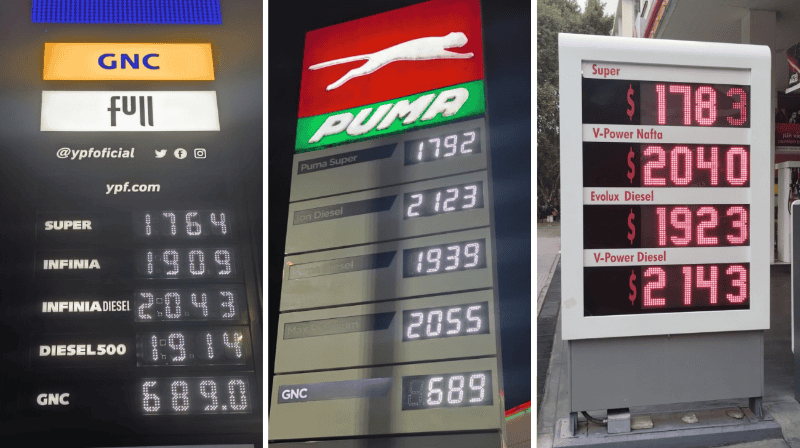 &nbsp;Los precios este miércoles en algunas estaciones de la ciudad de Rosario.