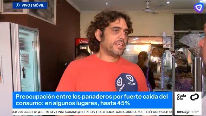 Diego Rubio, comerciante panadero de Rosario aseguró que la caída del consumo es del 25 porciento