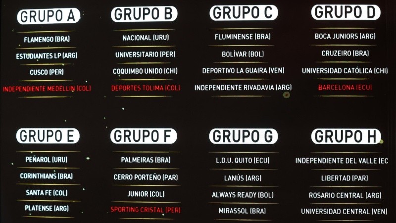 La pantalla gigante en Luque muestra los grupos definidos. (EFE)