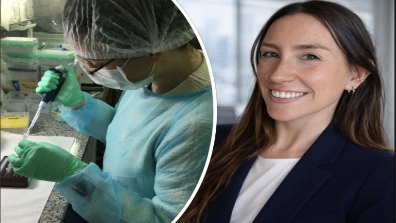 Lucía en el laboratorio y hoy como asesora de empresas biotecnológicas