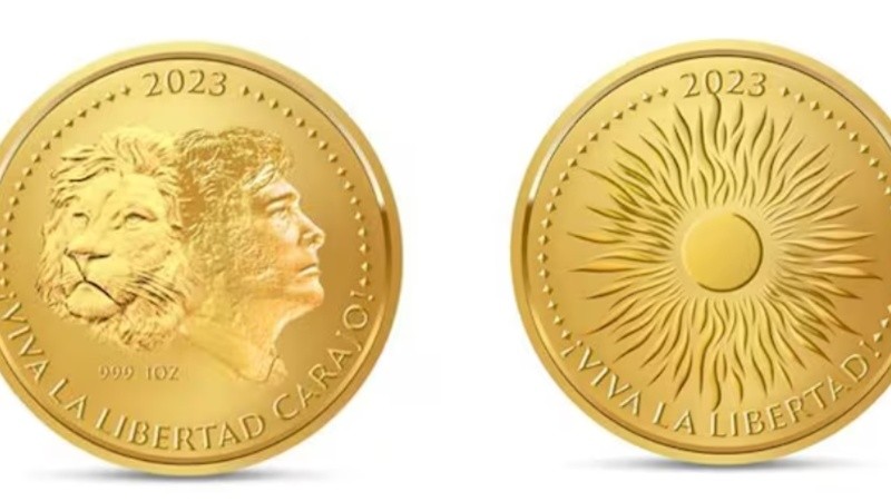 El diseño de la moneda de oro que se hizo en 2023, apenas asumió Milei