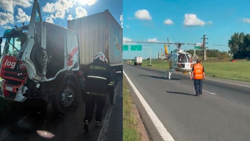 Gran despliegue por la tarde en la autopista. (Bomberos Voluntarios Rosario)