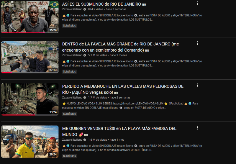 Zazza publicó una serie de videos en Río de Janeiro en 2026.&nbsp;