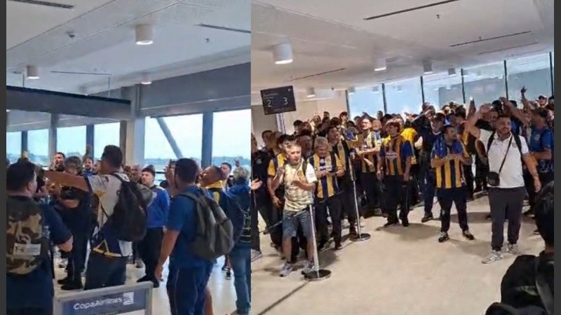 Los hinchas Canallas esperaron en el Aeorpuerto Internacional de Rosario.