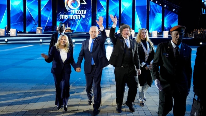 Milei y hermana junto a Netanyahu y esposa.