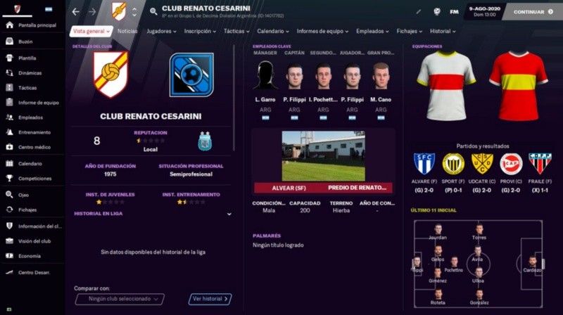Perfil de Renato Cesarini, en otra edición del Football Manager.&nbsp;