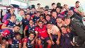 El plantel de Central Córdoba luego del triunfo del lunes en Luján.