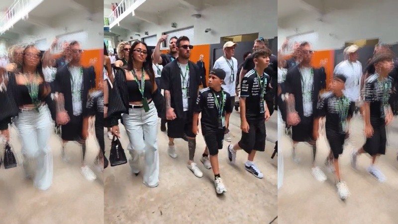 Lionel Messi junto a Antonella Roccuzzo y dos de los hijos de las familia.