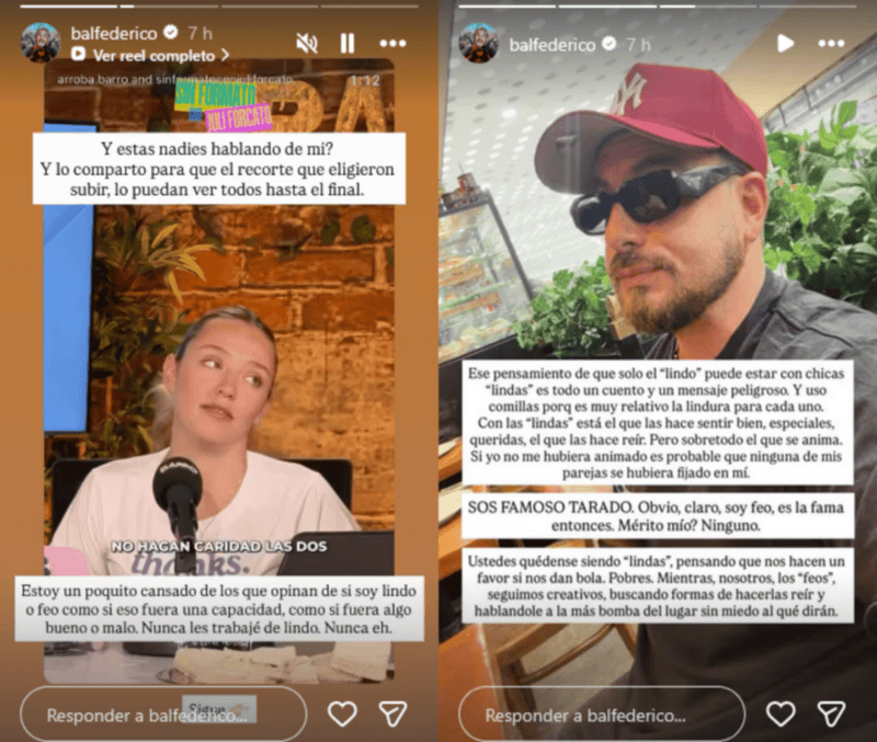 &nbsp;El descargo de Fede Bal en sus redes sociales.