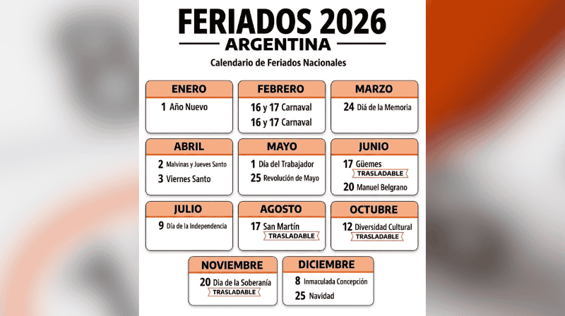 Feriados 2026.&nbsp;