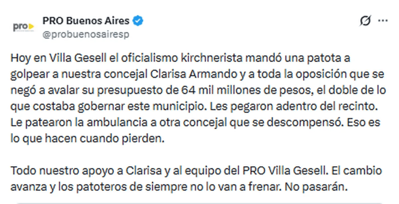 Desde el PRO local denunciaron que “una patota” habría ingresado al recinto para agredir a concejales opositores, entre ellos Clarisa Armando.&nbsp;