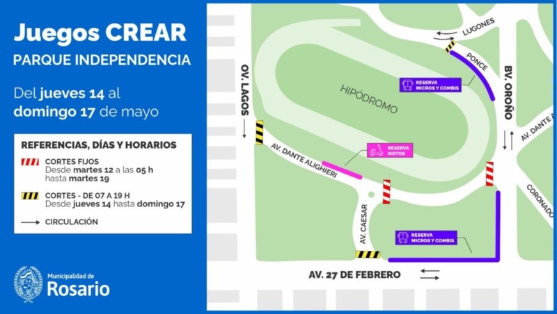 Estos serán los cortes de calle de cara a los Juegos Crear.&nbsp;