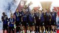 La celebración de los interistas con Lautaro a la cabeza (EFE).