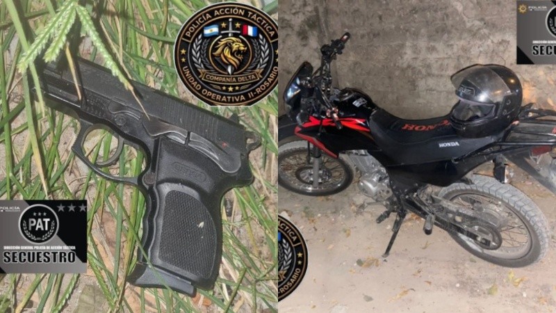 El arma y la moto incautada por la Policía de Acción Táctica de V.G.G.&nbsp;