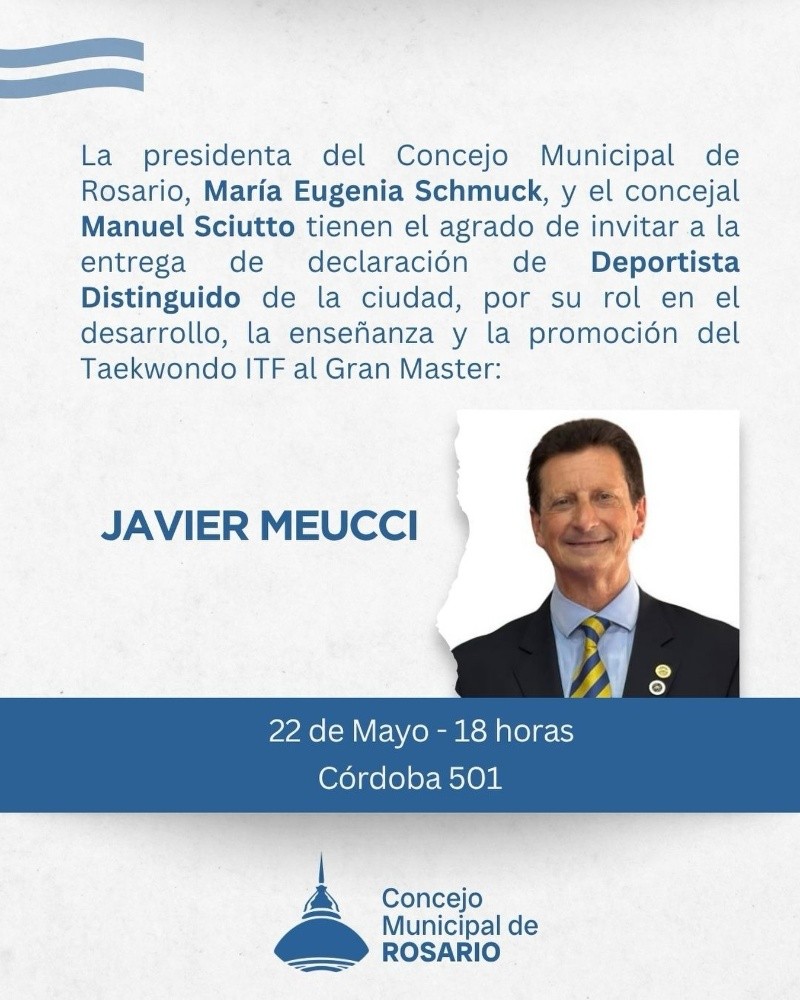 El anuncio de la distinción que Meucci recibirá en el Concejo&nbsp;