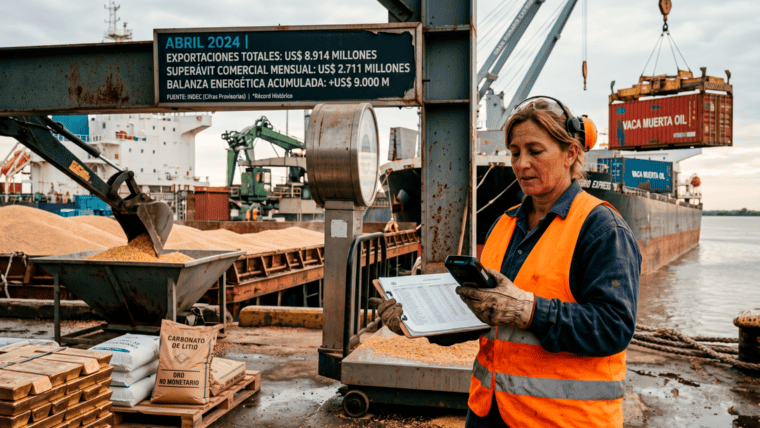 Exportaciones record: superávit mensual de US$ 2.711 millones, la balanza comercial acumuló un saldo positivo de US$ 8.277 millones en el primer cuatrimestre,