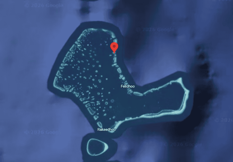 Una captura de pantalla de Google Maps que muestra la ubicación de la isla de Alimathà en el atolón de Vaavu.&nbsp;