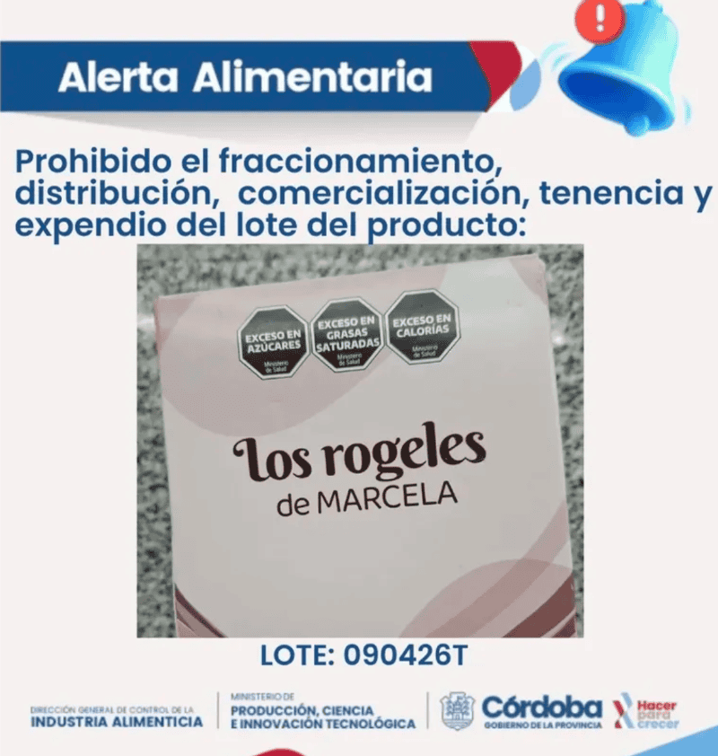 &nbsp;El alerta emitido por la autoridad alimentaria de Córdoba.