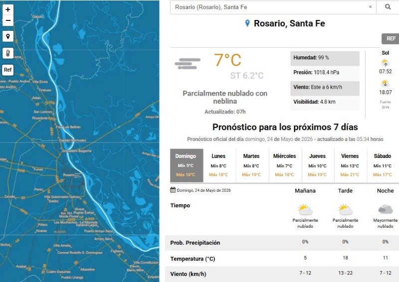 &nbsp;El clima en Rosario este domingo, según el SMN.