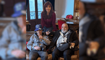 Cristina Kirchner junto a Pablo Grillo y su papá, Fabián.