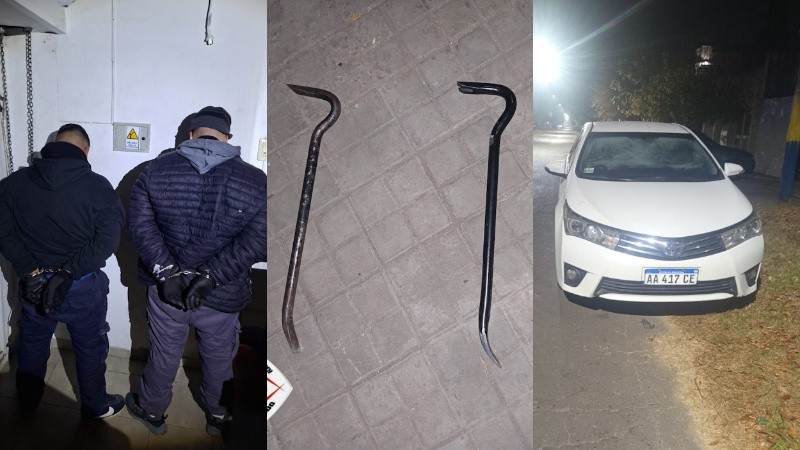 Los delincuentes, las barretas y el auto robado.&nbsp;