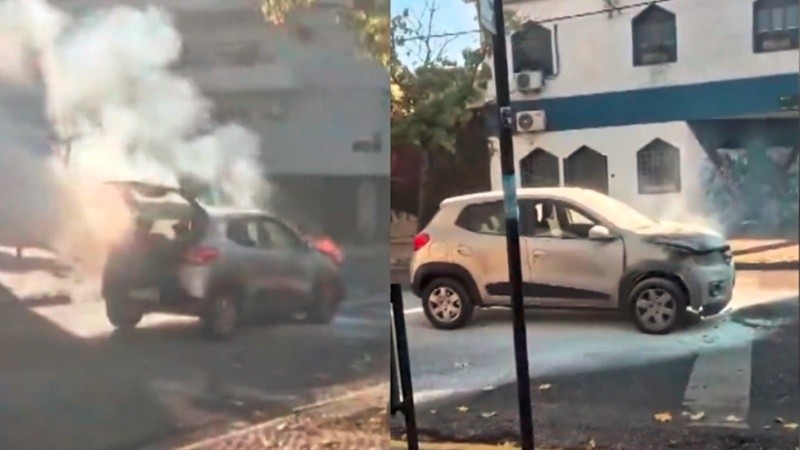 El Renault Sandero comenzó a prenderse fuego de manera repentina. (imágen El Tres)