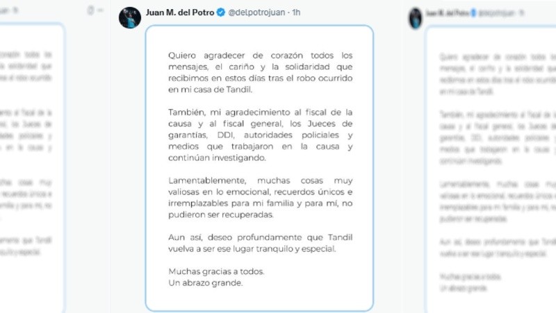 &nbsp;Del Potro y su posteo en las redes sociales. 