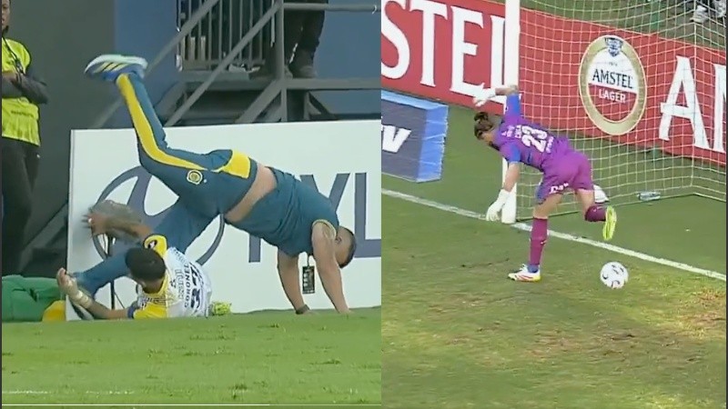 Almirón al suelo y Ledesma haciendo equilibrio.