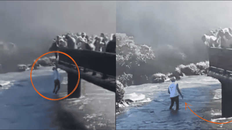 Un turista se tiró de los senderos de las Cataratas del Iguazú del lado brasileño del ecoparque.