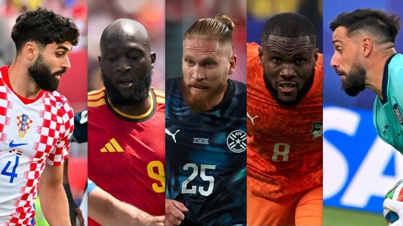 Cinco barbudos y no mucho más: Gvardiol (Croacia), Lukaku (Bélgica), Pitta (Paraguay), Kessie (Costa de Marfil) y el rosarino Hernán Galíndez (Ecuador). (EFE/Rosario3)
