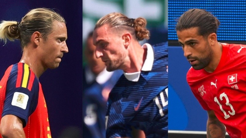 Cola alta con rodete: Marcos Llorente de España, Adrien Rabiot de Francia y Ricardo Rodríguez de Suiza. (EFE/Rosario3)&nbsp;
