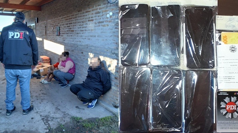 Los detenidos y los celulares incautados.
