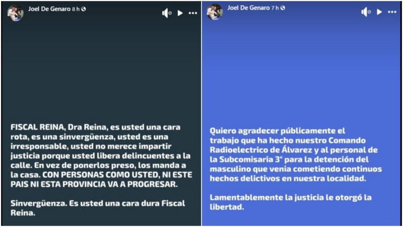 Los descargos de De Genaro en redes sociales.