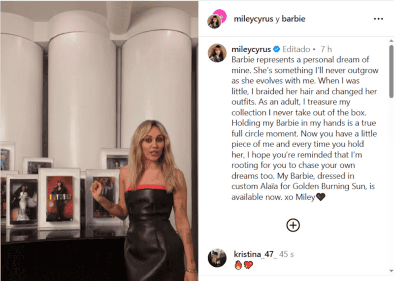 &nbsp;El posteo de la cantante en sus redes sociales.