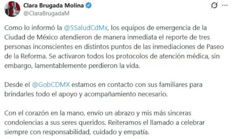 El escrito que publicó la alcaldesa de Ciudad de México, Clara Brugada.&nbsp;