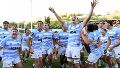 Tras el triunfo, los chicos argentinos festejaron junto a la hinchada criolla que viajó al viejo continente para alentarlos. Crédito: Giorgi Ebanoidze / Gaspafotos / Prensa UAR.
