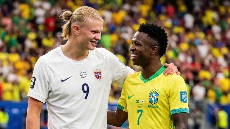 Haaland y Vinicius Jr., cara a cara (EFE).