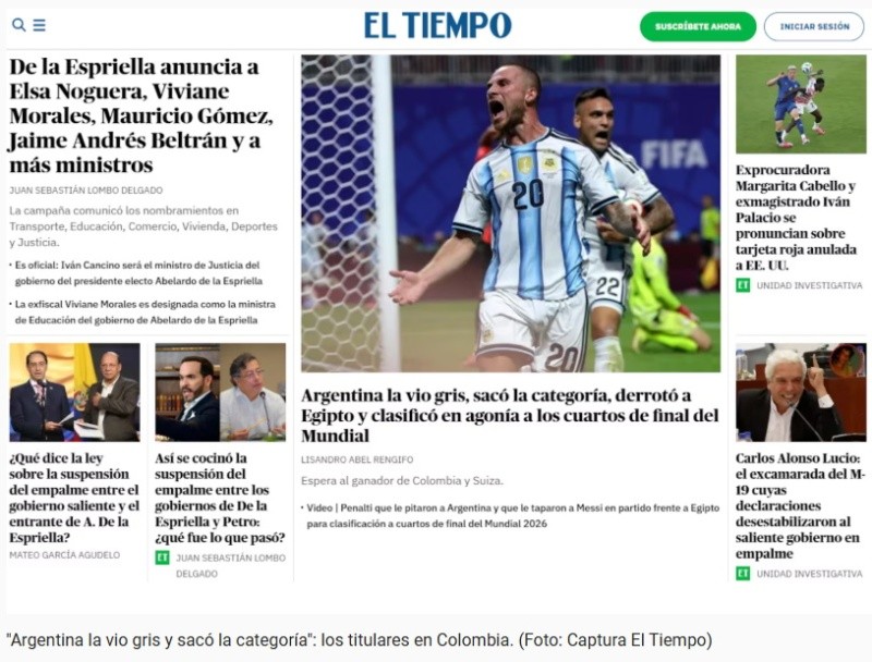 &nbsp;Captura imagen El Tiempo (Colombia).