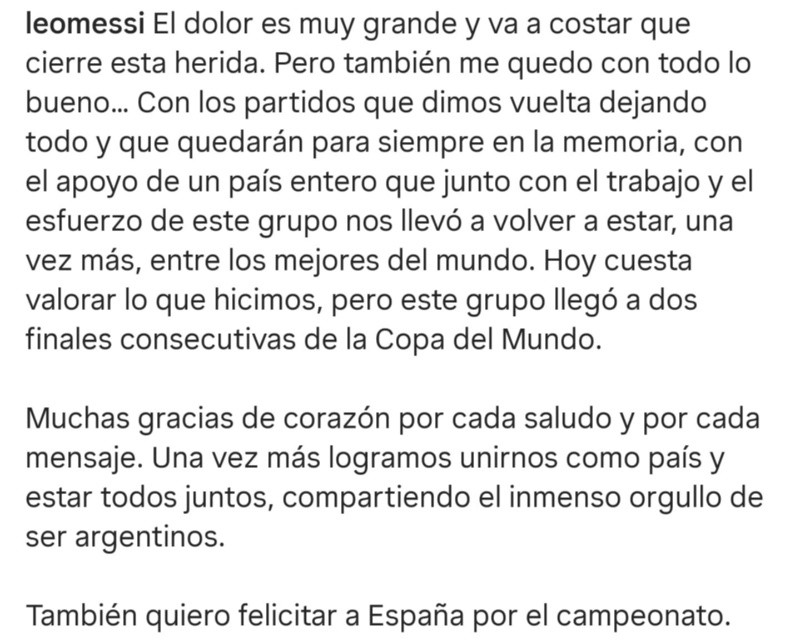 El mensaje completo de Leo Messi. El mensaje completo de Leo Messi.