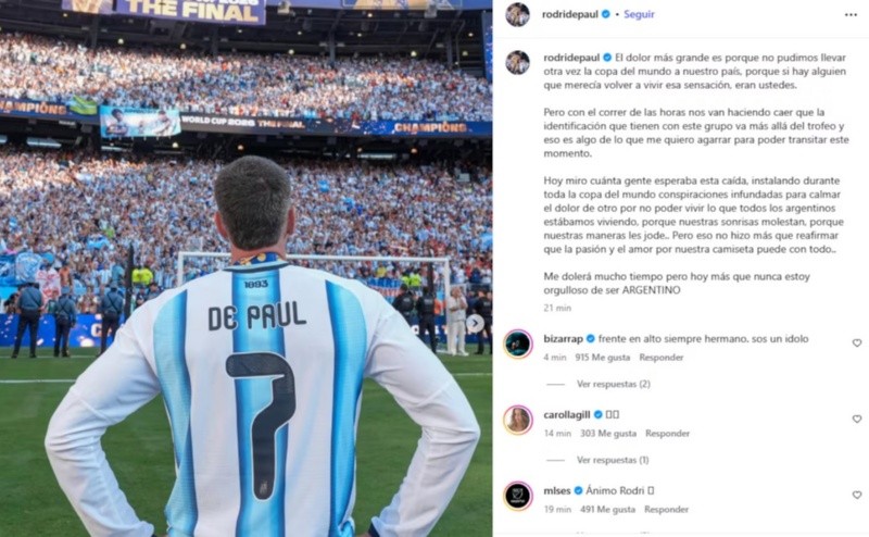 &nbsp;La publicación de De Paul en sus redes sociales tras la final.