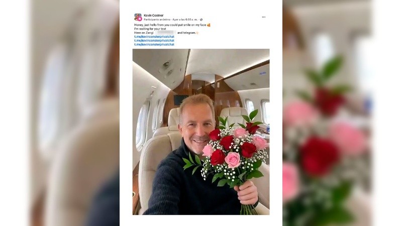 La publicación del falso Kevin Costner en las redes sociales.