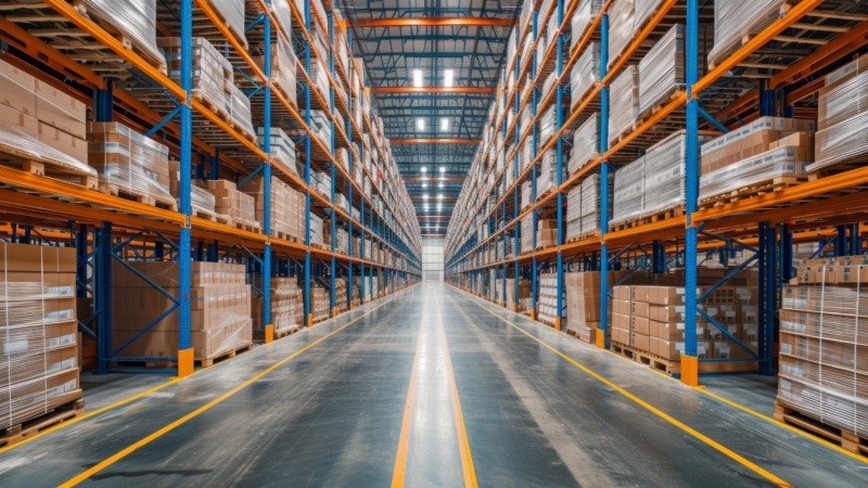 Advanced Electronics for Efficient Goods Storage and Sorting large copyspace area.