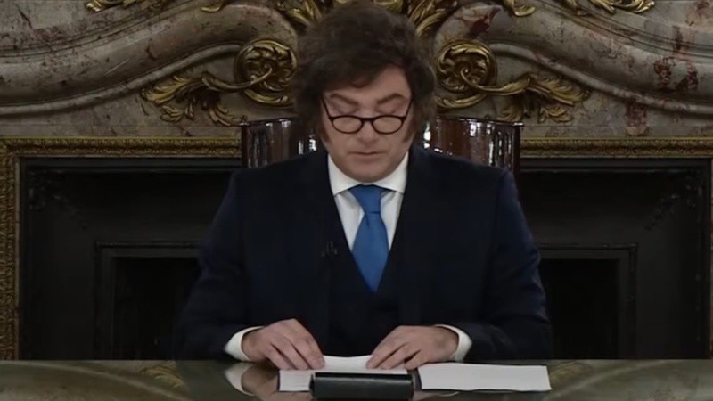 Milei en la cadena nacional de este jueves.