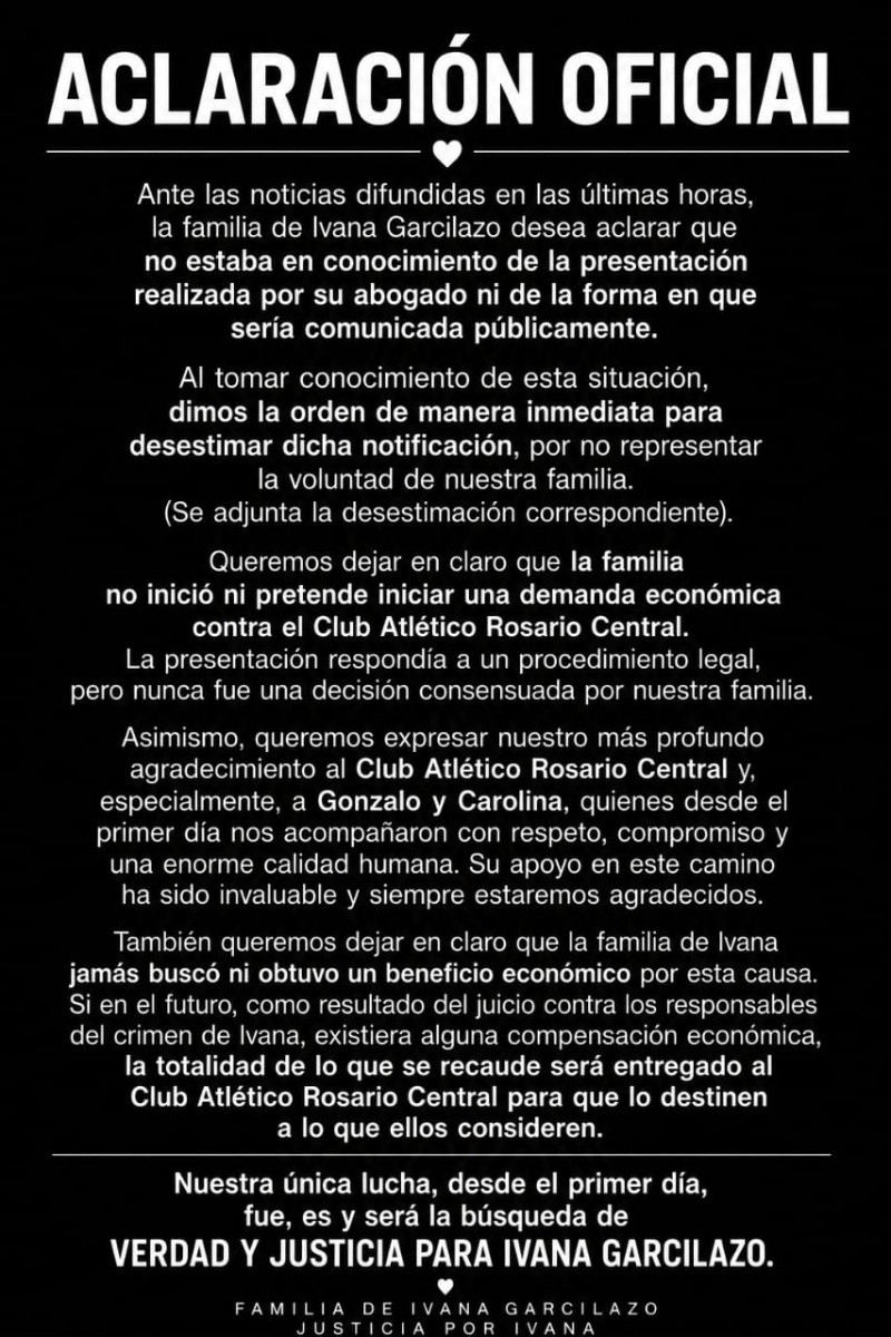 &nbsp;El comunicado de la familia.