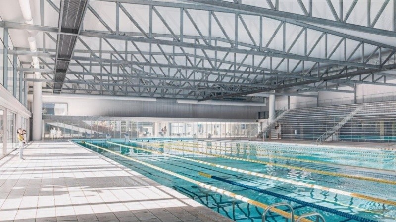 Un rénder de cómo se verá la piscina olímpica.