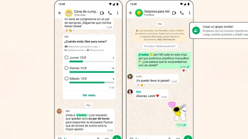 Las nuevas características de los chats grupales de WhatsApp.&nbsp;
