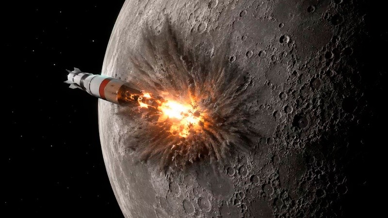 Imagen ilustrativa del cohete impactando contra la Luna.