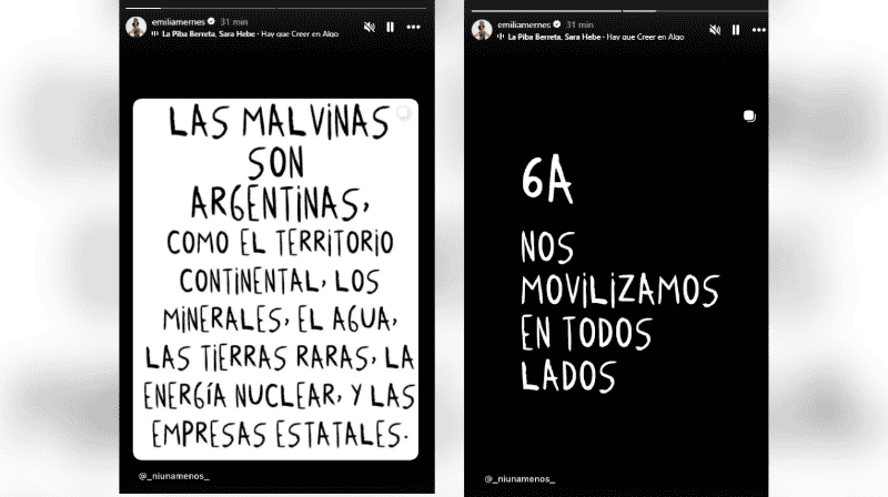 Las historias que publicó Emilia Mernes en Instagram.&nbsp;