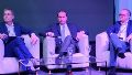 Los expositores en Aapresid: Javier Cervio (Bolsa de Rosario), Iñaki Arreseygor (gobierno nacional) y Gustavo Idígoras (Cámara de Aceites).