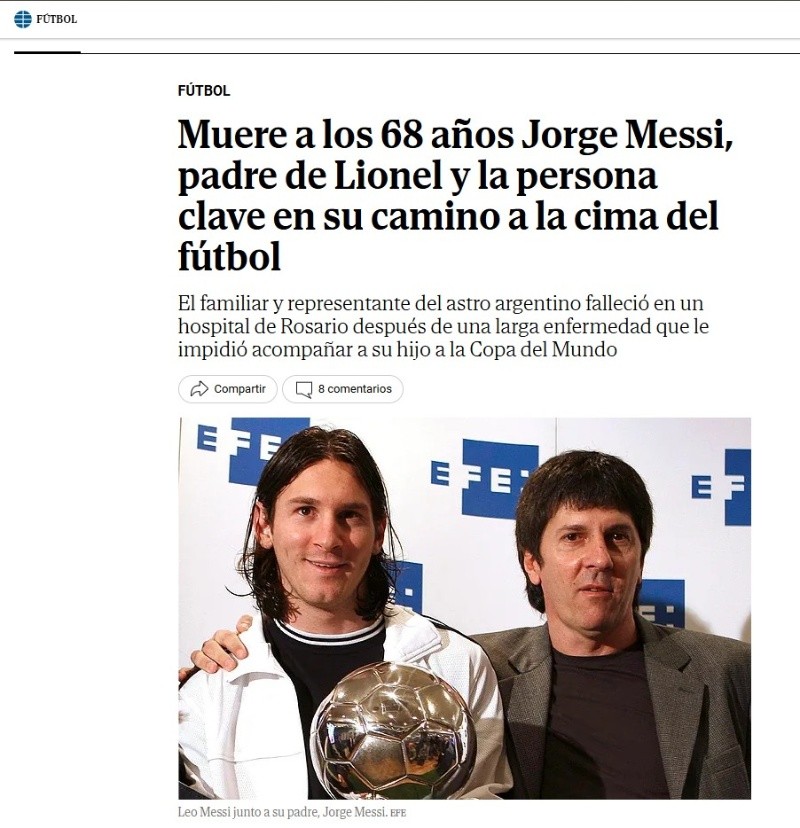 Otros tiempos. El español El Mundo recordó a Jorge como una persona 'clave' en la carrera de Lionel.